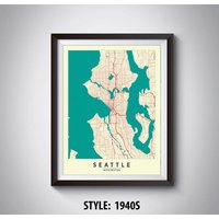 Setattle Stadtplan Print Washington State, Moderne Wandkunst von MilesToGoMaps