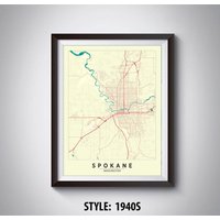 Spokane Wa Map Print Reiseposter Im Stil Der 1940Er Jahre von MilesToGoMaps