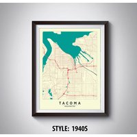 Tacoma Wa Map Print Reiseposter Im Vintage Stil, Bürowandkunst von MilesToGoMaps