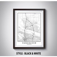 Vancouver Wa Map Print Modernes Schwarz-Weißes Bürodekor von MilesToGoMaps
