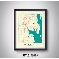 Warwick Rhode Island Map Print Vintage Style Büro Wandkunst von MilesToGoMaps