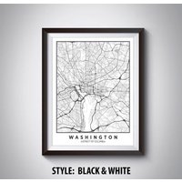 Washington Dc Map Kunstdruck Schwarz & Weiß Reiseposter von MilesToGoMaps