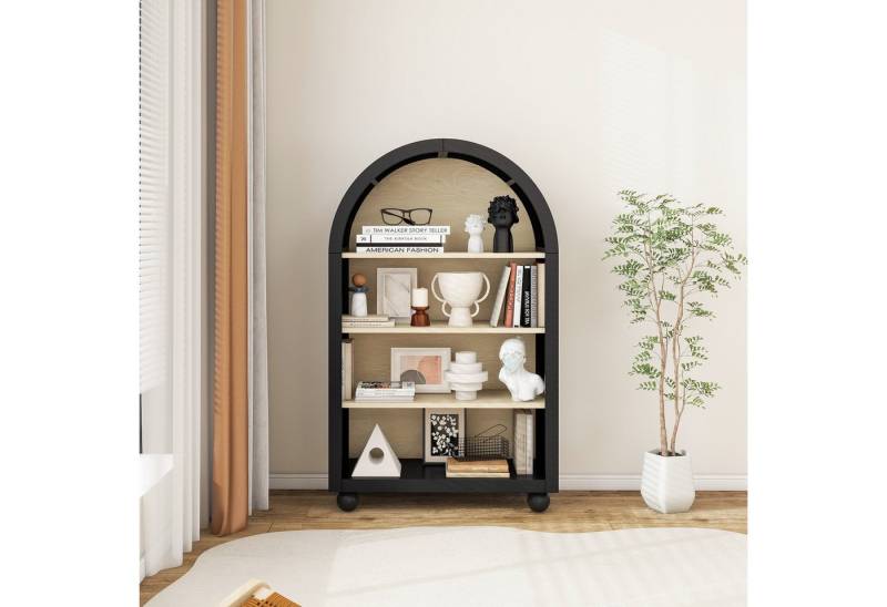 MilestoneHOMELIFE Bücherregal mit bogenförmigem Design, vier Ebenen mit großem Stauraum, geeignet für Wohnzimmer, Schlafzimmer, Arbeitszimmer und Büro von MilestoneHOMELIFE