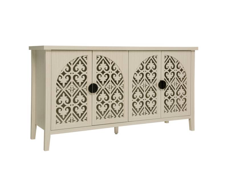 MilestoneHOMELIFE Sideboard Natürliches Holzfarbener vier Türen Sideboard (ausgestattet mit drei Einlegeböden), mit geschnitztem und durchbrochenem Design von MilestoneHOMELIFE