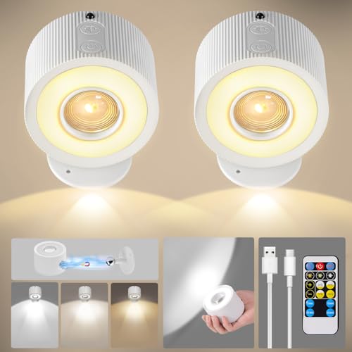 Akku wandleuchte innen 2 Stück,wandlampe Wandlichter ohne stromanschluss,4 Helligkeitsstufen 3 Farbmodi Nachttischlampe akku ,360° Drehbare Touch Control Leuchten Für Kinder Wohnzimmer Schlafzimmer von Milfra