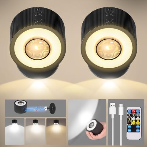 LED Wandleuchte Innen 2 Stück,Wandlampe Wandlichter ohne stromanschluss,4 Helligkeitsstufen 3 Farbmodi Nachttischlampe akku,360° Drehbare Touch Control Leuchten Für Kinder Wohnzimmer Schlafzimmer LED Wandleuchte Innen 2 Stück,Wandlampe Wandlichter ohne stromanschluss,4 Helligkeitsstufen 3 Farbmodi Nachttischlampe akku,360° Drehbare Touch Control Leuchten Für Kinder Wohnzimmer Schlafzimmer von Milfra