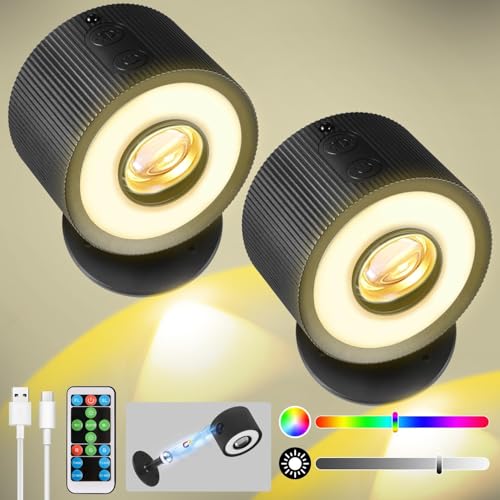 LED Wandleuchte Innen 2 Stück,Wandlampe Wandlichter ohne stromanschluss,4 Helligkeitsstufen 7 Farbmodi Nachttischlampe akku ,360° Drehbare Touch Control Leuchten Für Kinder Wohnzimmer Schlafzimmer von Milfra