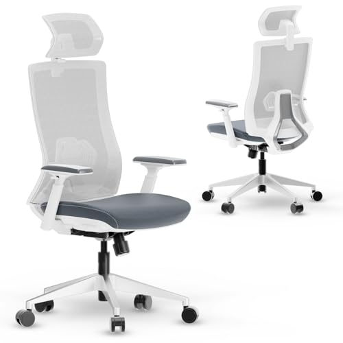 Milgeol Ergonomischer Bürostuhl, Computerstuhl Full Line Control Design, verstellbarer Sitz, 3D-Armlehnen, flexible Rollen, Gaming-Stuhl mit neigbarer Rückenlehne (weiß) von Milgeol