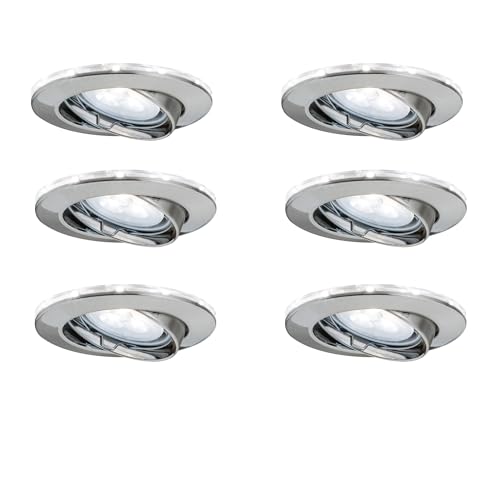 6er Set Einbauleuchten Eisen gebürstet kaltweiss 6x 4,5W LED GU10 + 6x1W LED Ring 6400K von Mili Leuchten