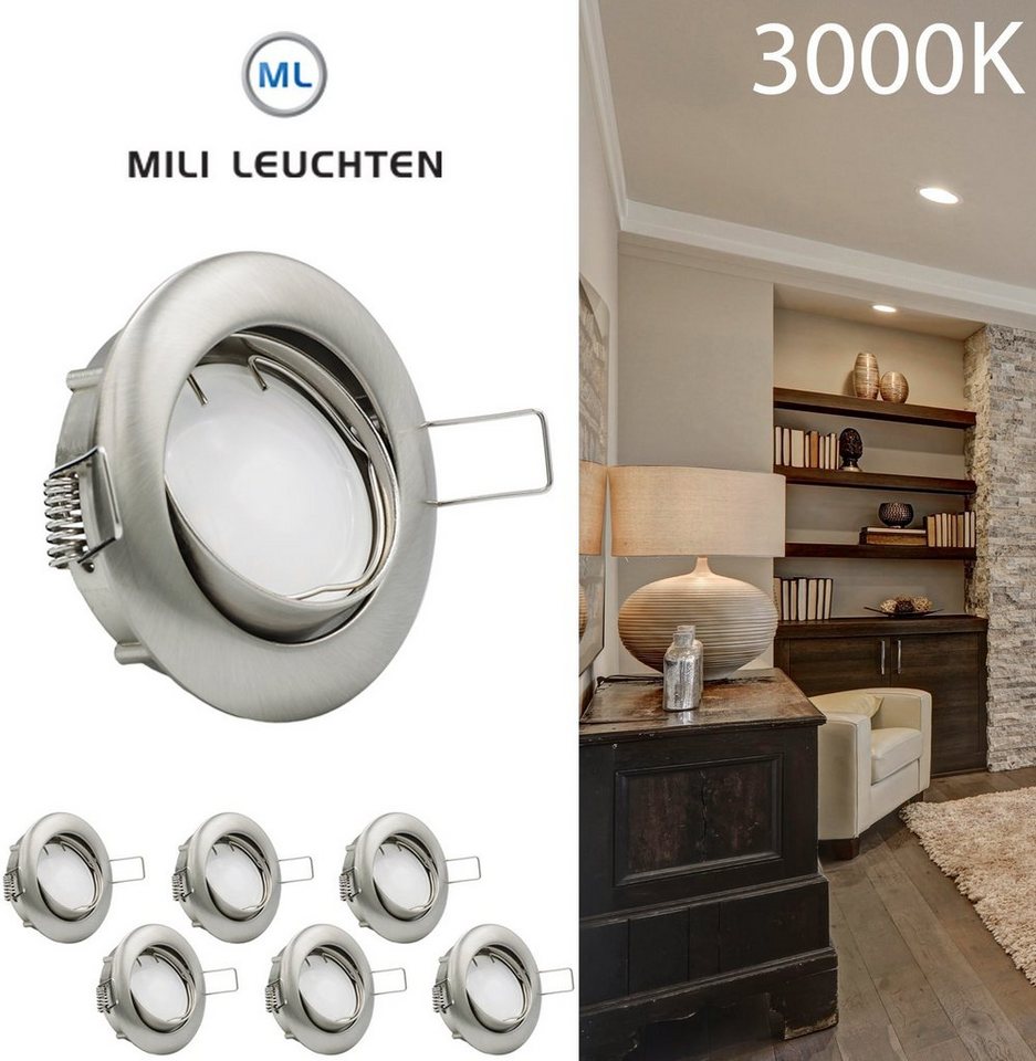 Mili Leuchten Einbauleuchte MILI 6er Set Einbauleuchtenn 3W GU10 3000K 230V Eisen gebürstet, MILI 6er Set Einbauleuchtenn 3W GU10 3000K 230V Eisen gebürstet von Mili Leuchten