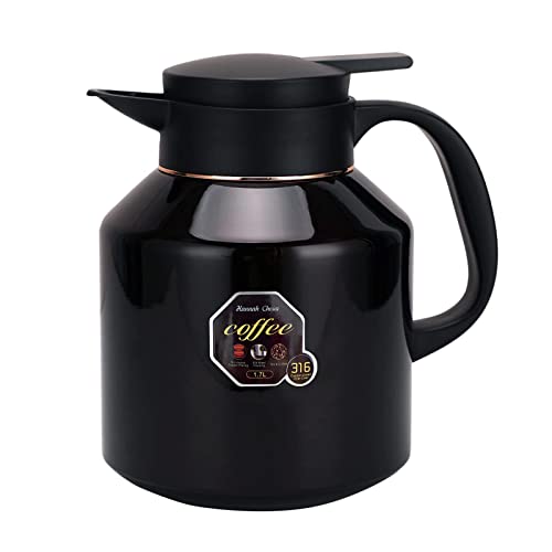 MiliPow Kaffeekanne 1,7 Liter, 12h Warm Halten | 24h Kalt Halten | Doppellagige Vakuumisolierung Thermoskanne 58Oz Heißkaffeeflasche aus Edelstahl (Schwarz) von MiliPow