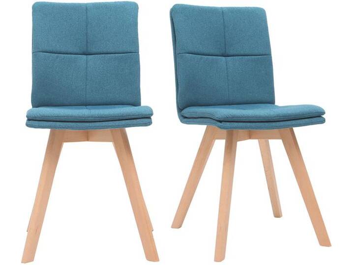 2er-Set Stühle skandinavisch blauer Stoff mit hellen Holzbeinen THEA von Miliboo