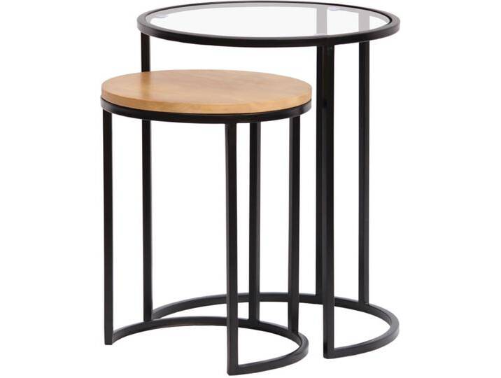 Ausziehbare Beistelltische aus gehärtetem Glas und massivem Mangoholz TAHL Ausziehbare Beistelltische aus gehärtetem Glas und massivem Mangoholz TAHL von Miliboo