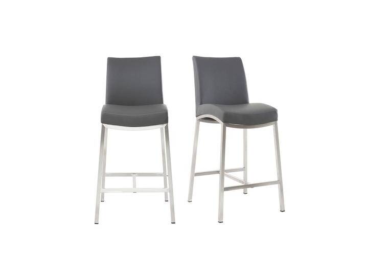 Barhocker Aluminium gebürstet PU Dunkelgrau 66 cm (2er-Set) OLLY von Miliboo