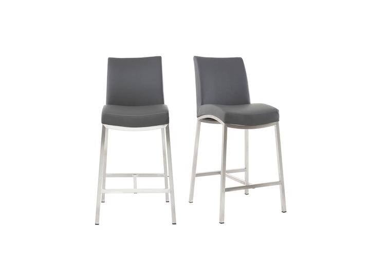 Barhocker Aluminium gebürstet PU Dunkelgrau 66 cm (2er-Set) OLLY von Miliboo