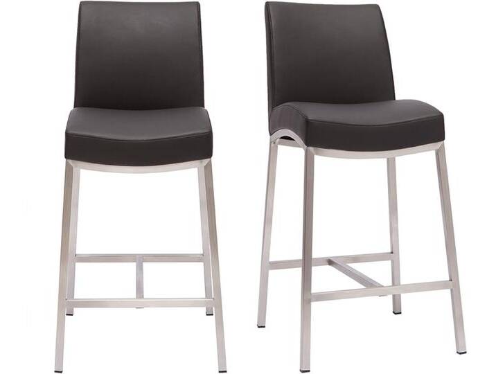 Barhocker Aluminium gebürstet PU schwarz (2er-Set) OLLY von Miliboo