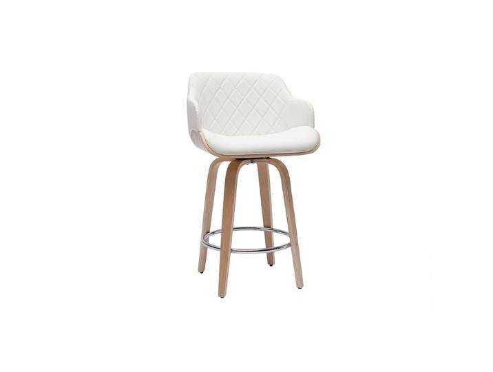 Barhocker Design Drehbar 360° Weiß und Hellholz H65 cm LUCIEN von Miliboo