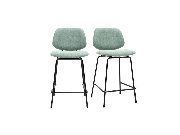 Barhocker aus Samt-Effekt-Textil in Celadon-Grün und Metall H66.5 cm BARNET (2er-Set) von Miliboo