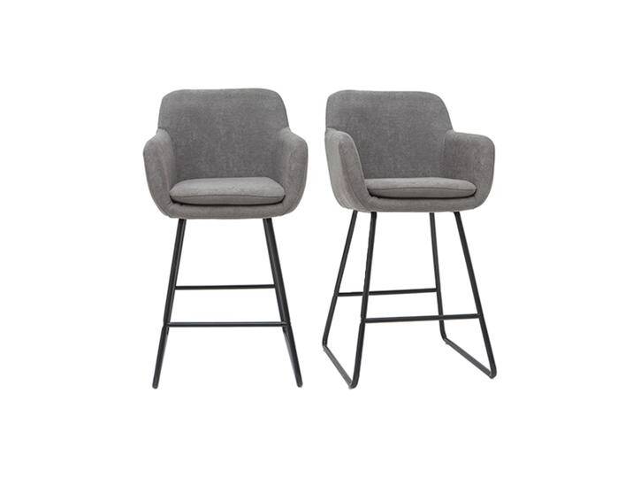 Barhocker aus grauem Stoff mit Samteffekt H65 cm (2er-Satz) AMIKA von Miliboo