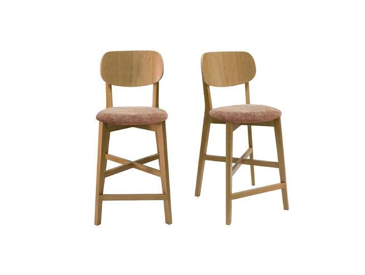 Barhocker aus hellem Eichenholz und Stoff mit Samteffekt Terracotta H65 cm (2er-Set) LUCIA von Miliboo