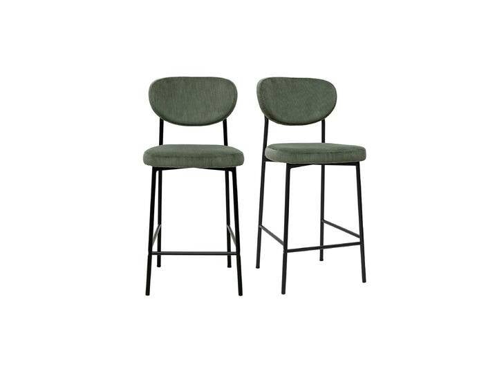 Barhocker aus kordiertem Samt in Khakigrün H65 cm (2er-Set) BREKA von Miliboo