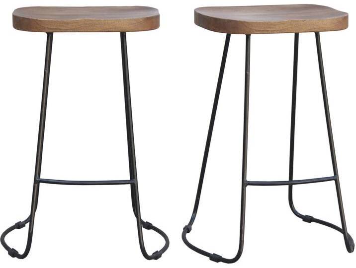 Barhocker aus massivem Metall und Mangoholz 65 cm (2er-Satz) RUNKO von Miliboo