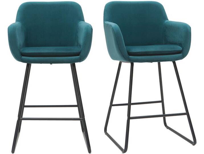 Barhocker aus petrol Stoff mit Samteffekt H65 cm (2er-Satz) AMIKA von Miliboo