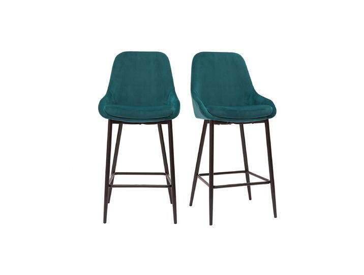 Barhocker aus petrolblauem Samtstoff und schwarzem Metall H 65 cm (2er-Set) HOLO von Miliboo