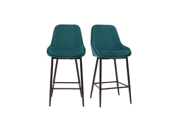 Barhocker aus petrolblauem Samtstoff und schwarzem Metall H 65 cm (2er-Set) HOLO von Miliboo