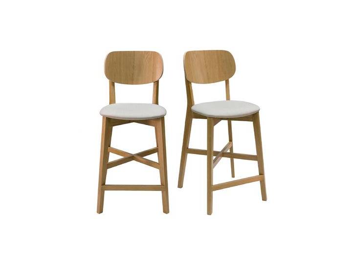 Barhocker helles Holz und beiger Stoff H65 cm (2er-Set) LUCIA von Miliboo