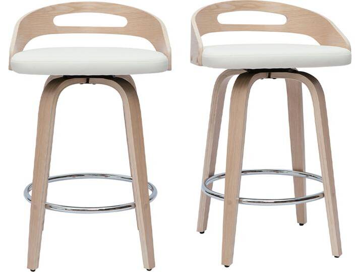 Barhocker helles Holz und weißes Polyurethan 65 cm 2er-Set MANO von Miliboo