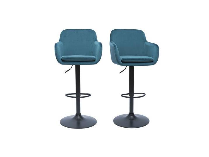 Barhocker höhenverstellbar aus petrolblauem Samt und schwarzem Metall (2er-Set) AMIKA von Miliboo