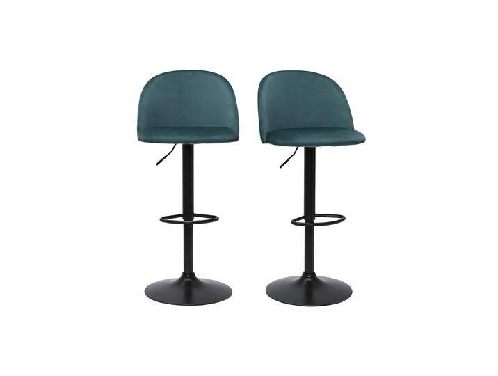 Barhocker höhenverstellbar aus petrolblauem Samt und schwarzem Metall (2er-Set) CELESTE von Miliboo