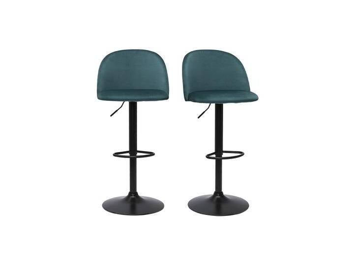 Barhocker höhenverstellbar aus petrolblauem Samt und schwarzem Metall (2er-Set) CELESTE von Miliboo