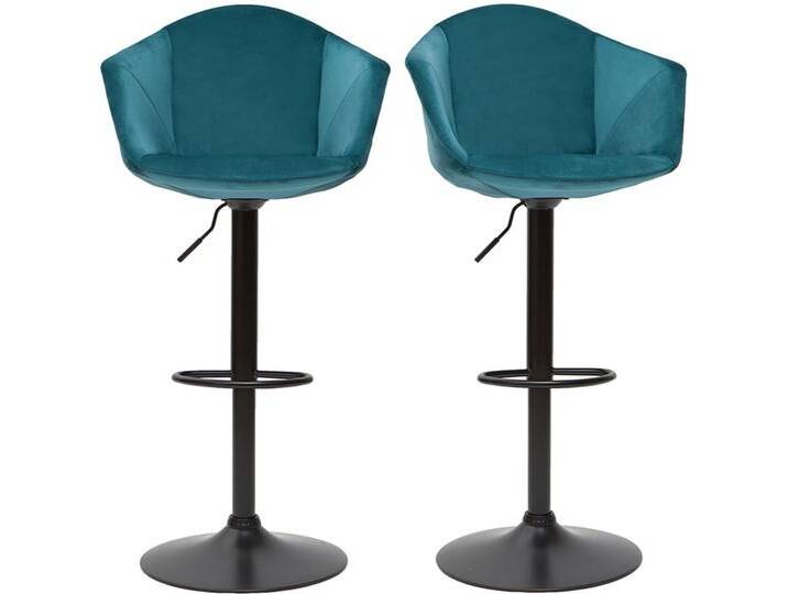 Barhocker höhenverstellbar und 360° drehbar aus petrolblauem Samt und schwarzem Metall (2er-Set) TAYA von Miliboo