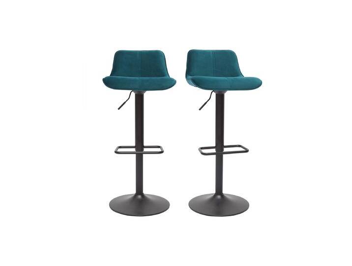 Barhocker höhenverstellbar und um 360° drehbar aus petrolblauem Stoff mit Samteffekt und schwarzem Metall (2er-Set) BOOST von Miliboo