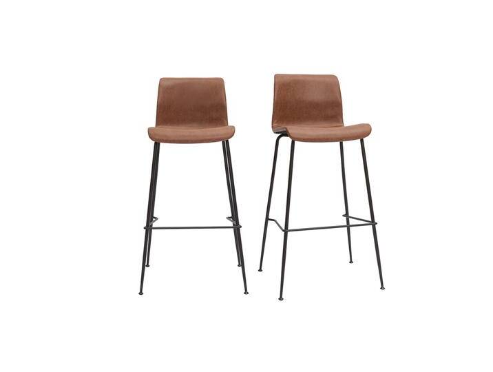Barhocker in braunem Antik-Look und schwarzes Metall H75 cm (2er-Set) HAROLD von Miliboo
