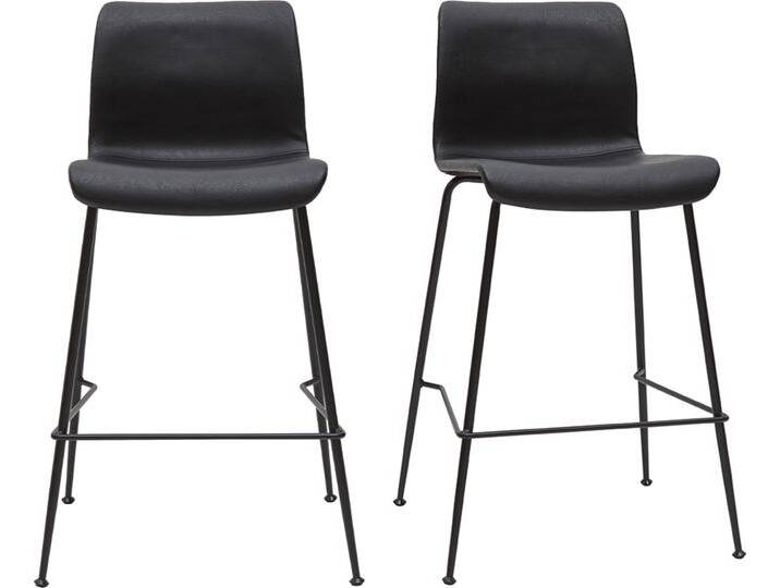 Barhocker in schwarzem Antik-Look und schwarzes Metall H65 cm (2er Set) HAROLD von Miliboo