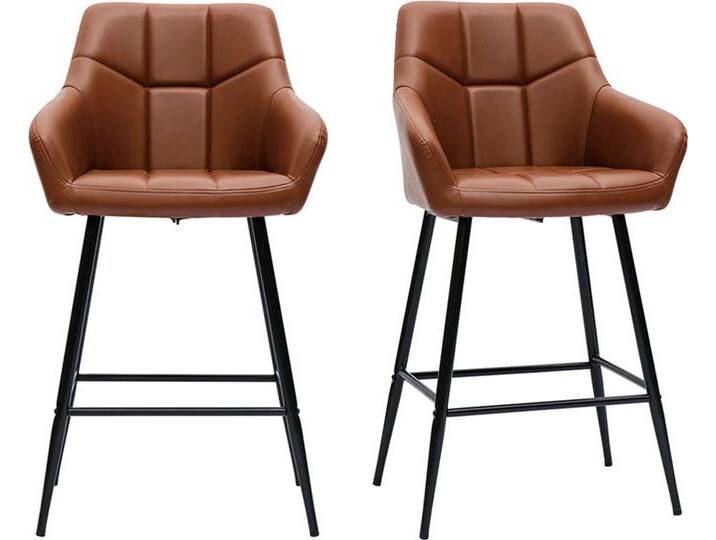 Barhocker mit braun gepolsterter Sitzfläche und schwarzem Metall H65 cm (2er-Set) MONTERO von Miliboo