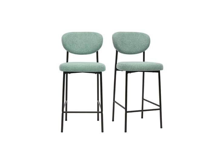Barhocker mit fester Sitzfläche aus strukturiertem Samtgewebe in Céladon H65 cm (2er-Set) BREKA von Miliboo