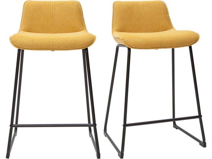 Barhocker senfgelber Stoff mit Samteffekt und Metall H65 cm (2er-Set) BOOST von Miliboo