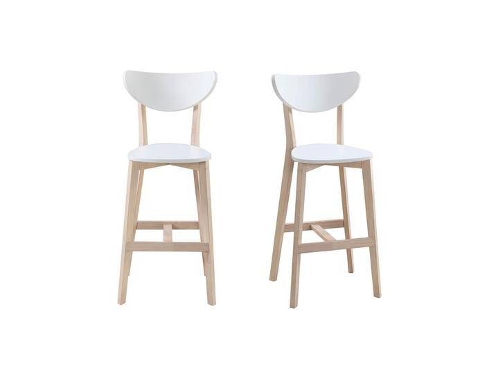 Barhocker skandinavisch Weiß und Holz 65cm 2er-Set LEENA von Miliboo