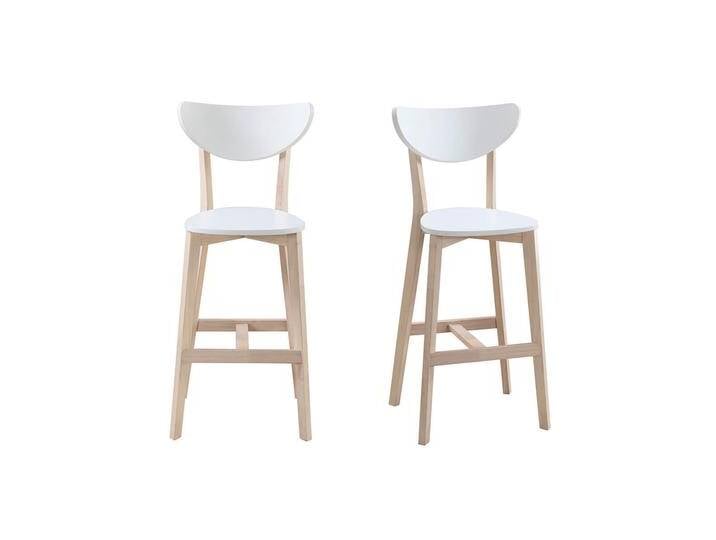 Barhocker skandinavisch Weiß und Holz 65cm 2er-Set LEENA von Miliboo