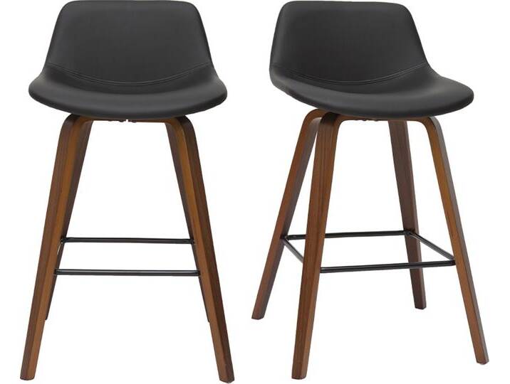 Barhocker skandinavisches Design schwarz und Holz H65 cm (2er-Set) NONIE von Miliboo