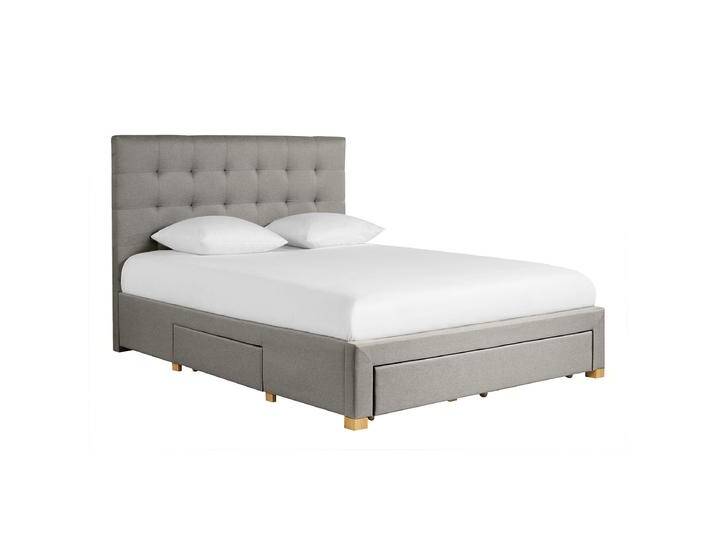 Bett mit Schubladen 160x200 cm in hellgrauem Stoff RENO von Miliboo