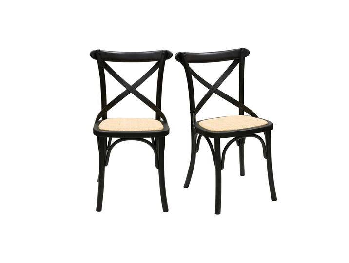 Bistro-Stühle aus schwarzem Holz und Rattangeflecht (2er-Set) MARCEL von Miliboo