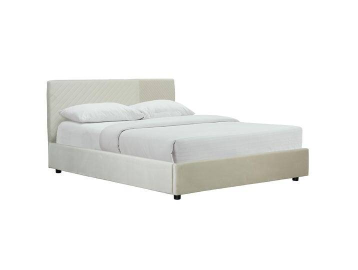 Boxspringbett mit Lattenrost und Kopfteil aus beigem Samt 160 x 200 cm RIGA von Miliboo