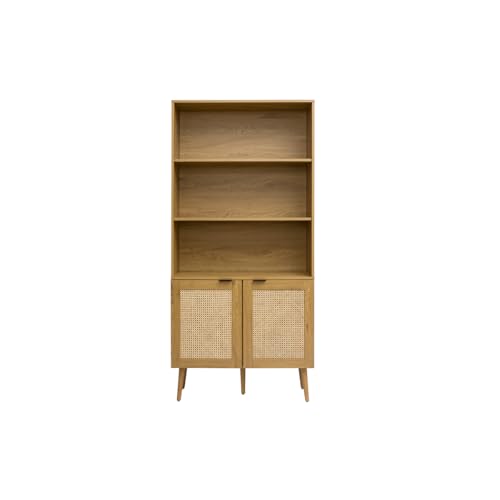 Bücherregal, helles Holz-Finish, Geflecht aus Rattan und Metall, schwarz, L90, Schäkel Bücherregal, helles Holz-Finish, Geflecht aus Rattan und Metall, schwarz, L90, Schäkel von Miliboo