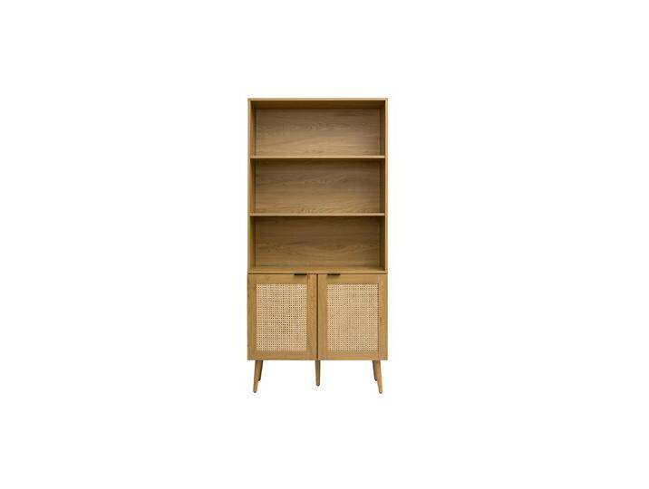 Bücherregal mit heller Holzoberfläche, Rattan und schwarzem Metall-Finish L90 MANILLE von Miliboo
