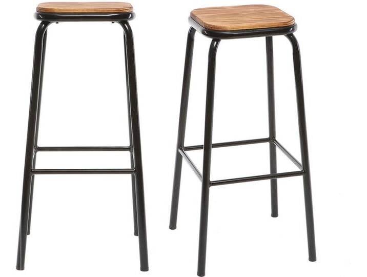 Design-Barhocker Edelstahl 2er-Set H 75 cm dunkles Holz MEMPHIS von Miliboo